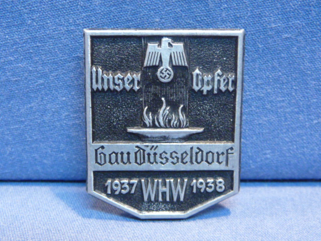 Original Nazi Era German WHW Metal Tinnie, Unser Opser Gau Düsseldorf 1937/1938