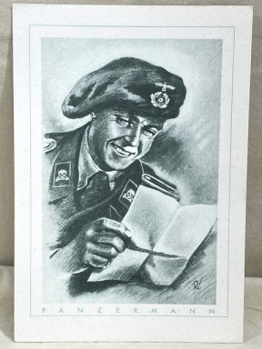 Original WWII German Military Themed Postcard, PANZERMANN