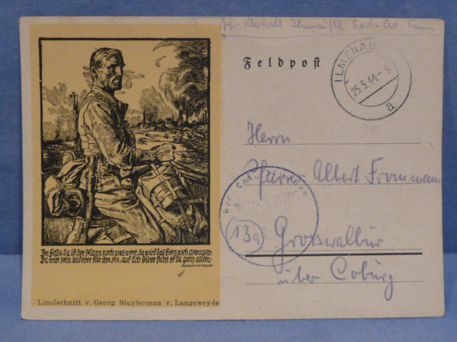 Original WWII German Military Themed Postcard, Cavalry Rider