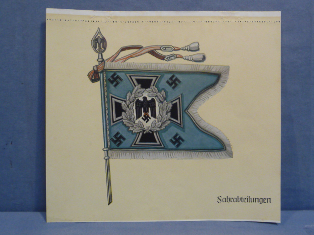 Original WWII Era German Print of a Hand Painted Transport Unit Standard, Fahrabteilungen