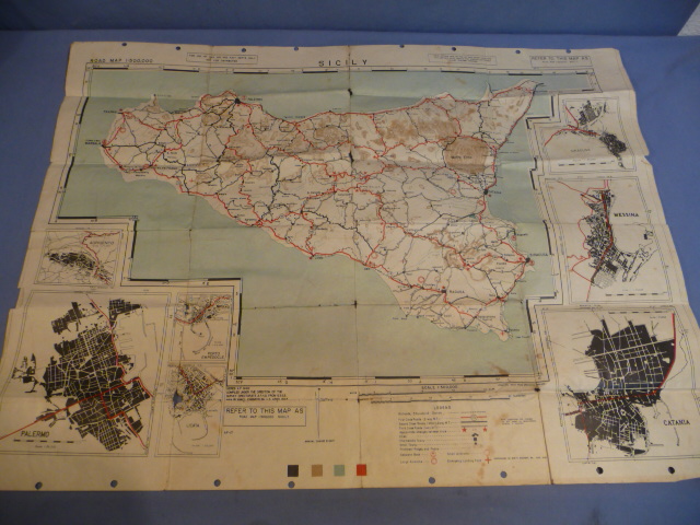 Original WWII US Army Map of Sicily, ROAD MAP 1:500,000 SICILY