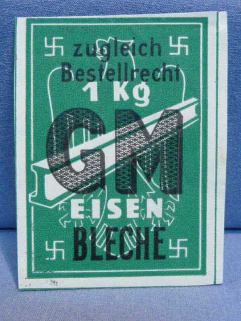 Original Nazi Era German Ration Ticket for Purchasing Iron Sheets