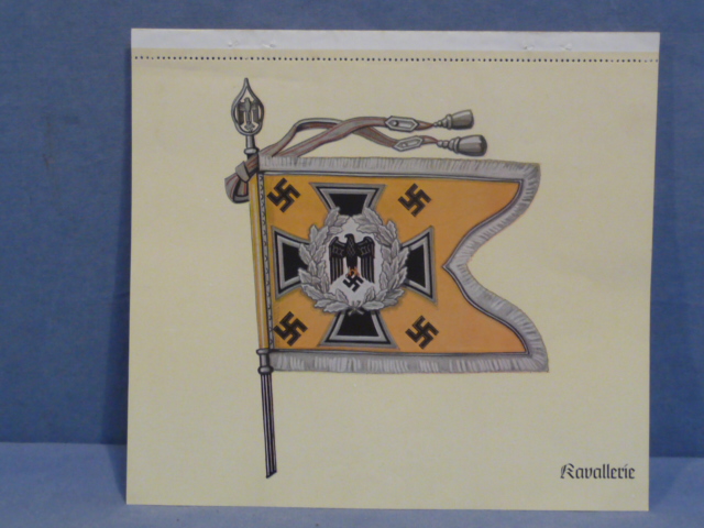 Original WWII Era German Print of a Hand Painted Cavalry Unit Standard, Kavallerie