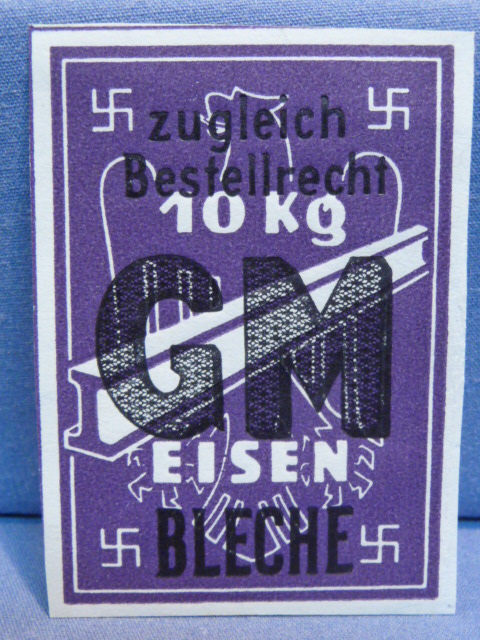 Original Nazi Era German Ration Ticket for Purchasing Iron Sheets
