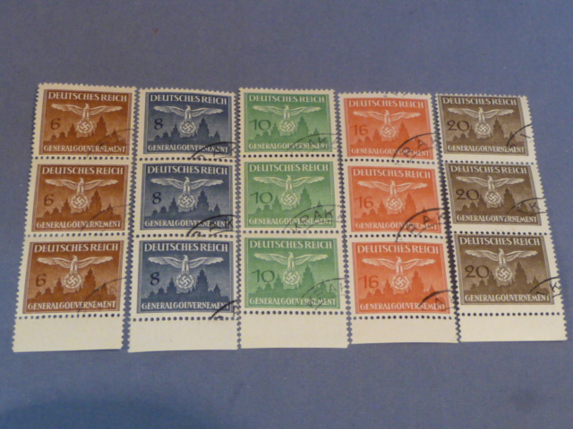Original Nazi Era German Postage Stamp Set, General Government