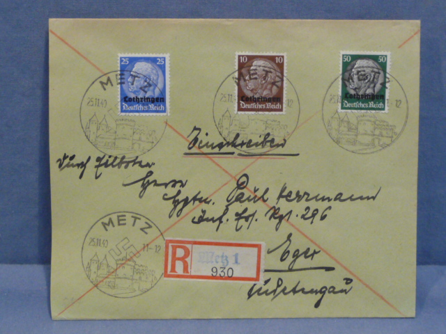 Original WWII German Used Envelope with Special Cancellations, METZ