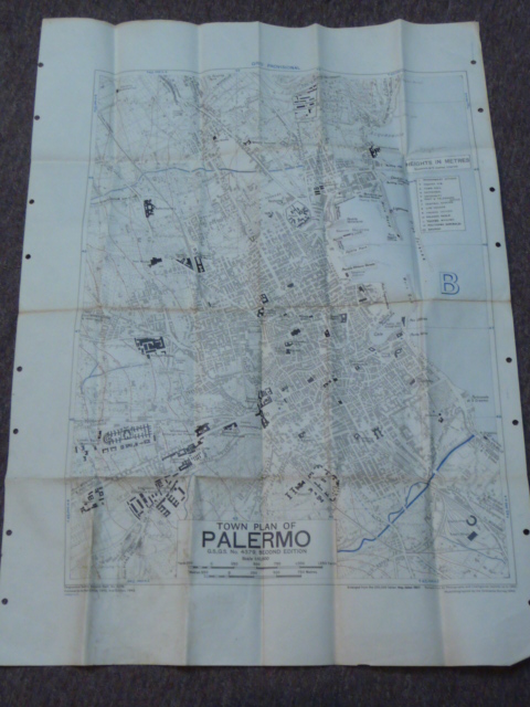 Original WWII US Army "Town Plan of Palermo" (Sicily) Map, 1943 GRID PROVISIONAL