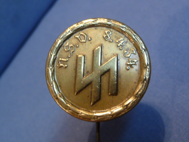 Original Nazi Era German N.S.V. Stamped Metal Tinnie, SS Runes
