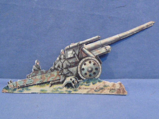 Original WWII German Heavy Artillery Piece Paper Cut-Out, Schweres Artilleriegeschütz