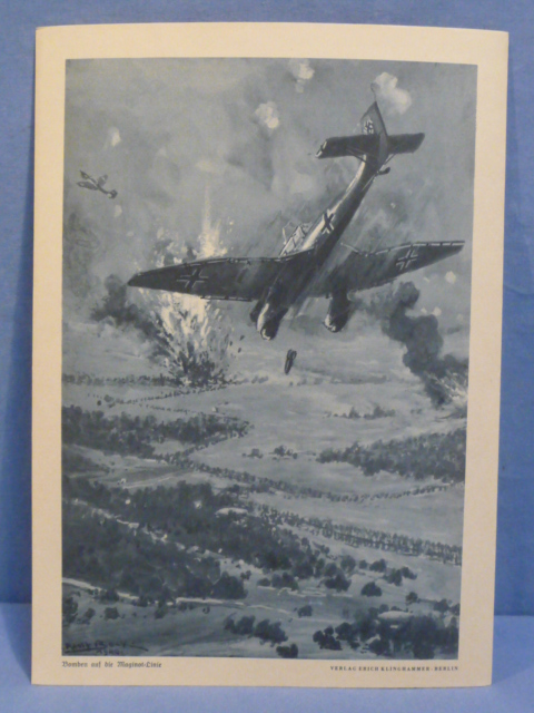 Original WWII German Military Themed Print, Bomben auf die Maginot-Linie