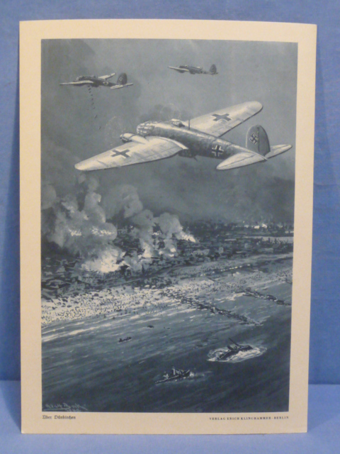 Original WWII German Over Dunkirk Military Themed Print, Über Dünkirchen