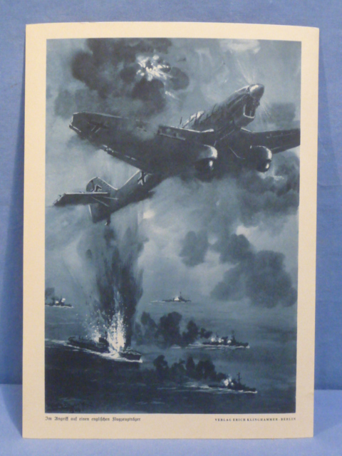 Original WWII German Military Themed Print, Im Angriff auf einen englischen Flugzeugtr�ger