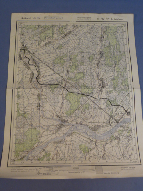 Original WWII German Military Service Map, Medwed Russia