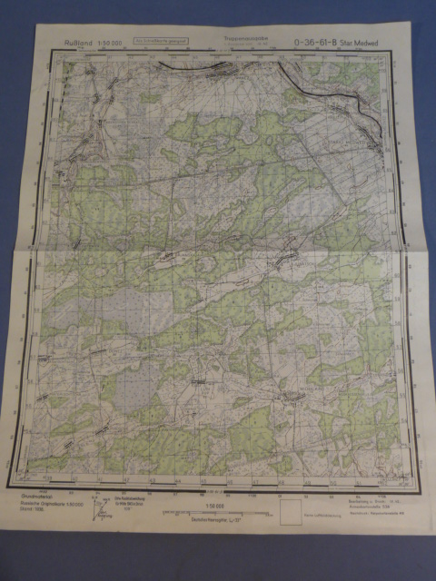 Original WWII German Military Service Map, Star. Medwed Russia