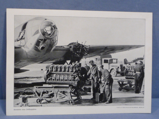 Original WWII German Military Themed Print, Workshop of a Field Airport