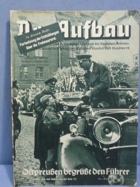 Original Nazi Era German Der Aufbau Magazine, October 1935