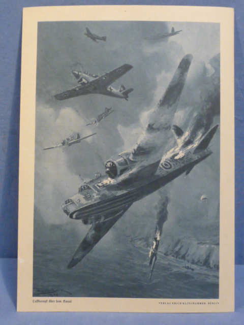 Original WWII German Military Themed Print, Dogfight Over the Channel
