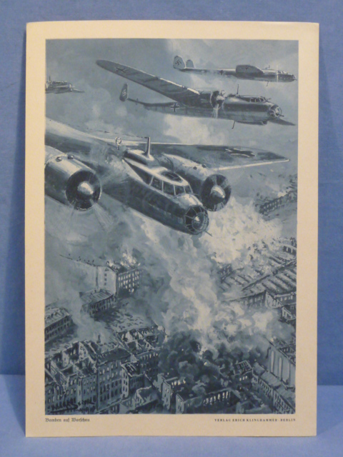 Original WWII German Military Themed Print, Bombs on Warsaw