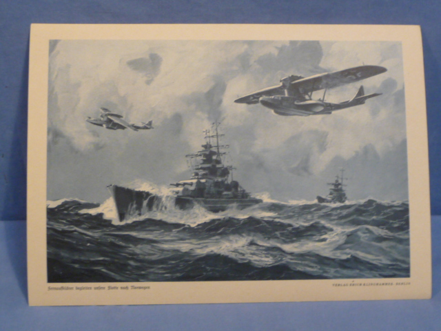 Original WWII German Military Themed Print, Recon Aircraft Accompany Our Fleet to Norway
