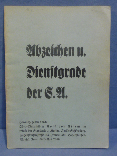 REPRODUCTION German Badges and Ranks of the S.A. Book, Abzeichen und Dienstgrade der S.A.
