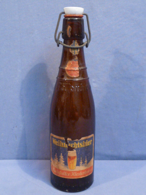 Original WWII Era German Löwen Bräu Christmas Beer Bottle w/Paper Labels, Weihnachtsbier