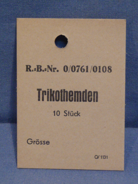 Original WWII German Cardstock Clothing Tag, Trikothemden