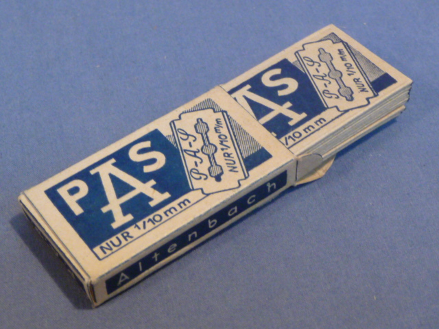 Original WWII German Box of 10 Razor Blades, P.A.S.