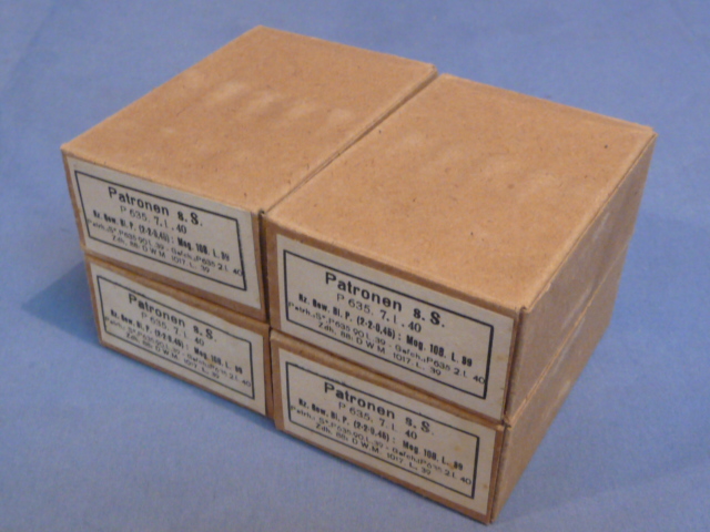 Original WWII German Cardboard 8mm Ammunition Boxes, Set of 4