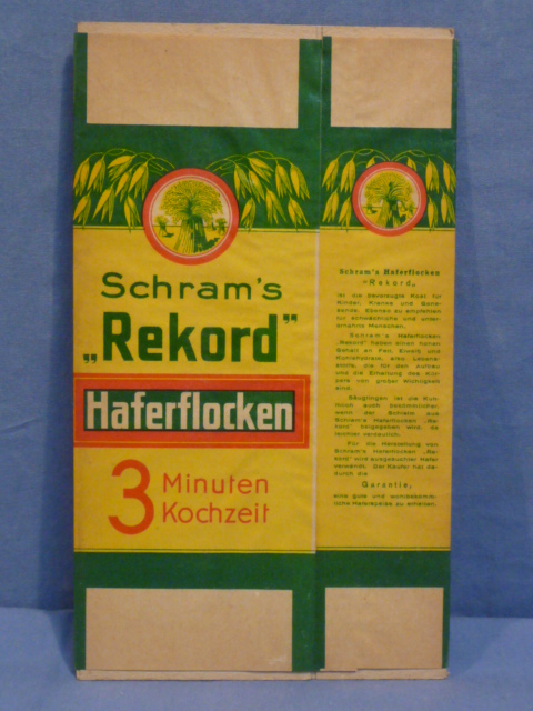 Original WWII Era German Oatmeal Box Ration Item, Rekord Haferflocken