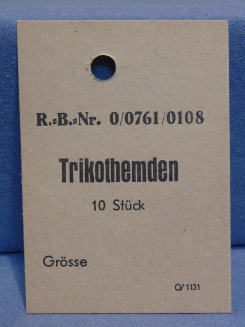 Original WWII German Cardstock Clothing Tag, Trikothemden