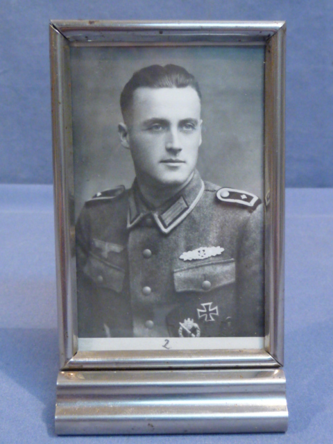 Original WWII German Decorated Army NCO Photograph in Metal Frame