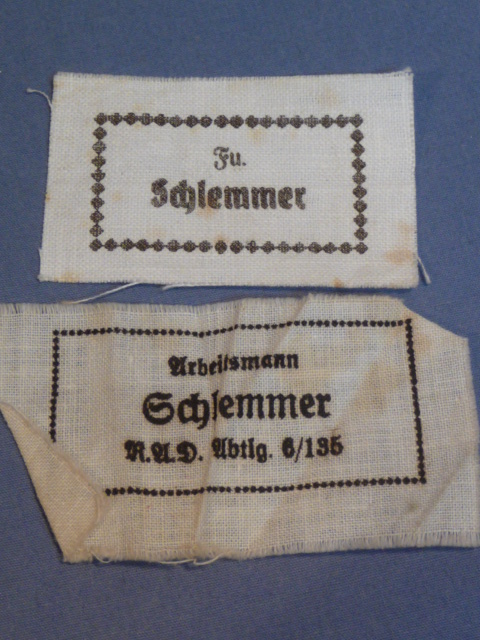 Original WWII Era German RAD/Radio Soldier's Cloth Name Tag Set