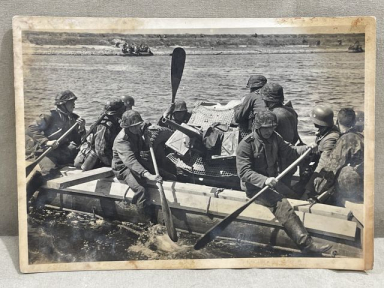 Original WWII German Our Waffen-SS Series Photo Postcard, PAK Crossing a Canal