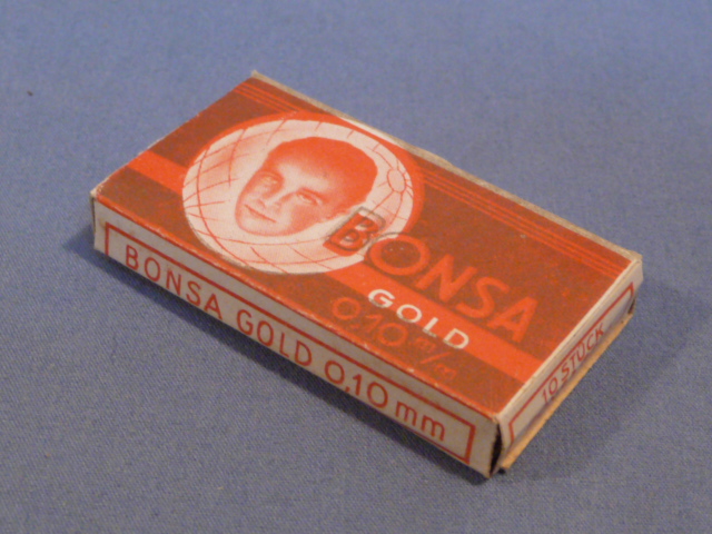 Original WWII German Box of 10 Razor Blades, BONSA GOLD