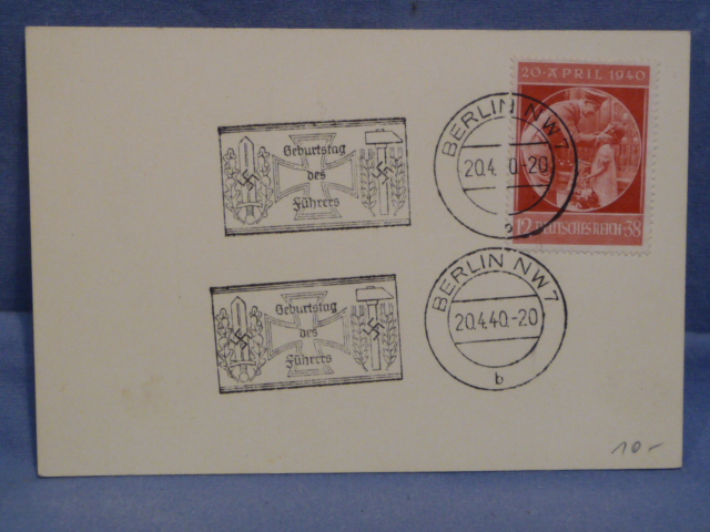 Original WWII German Commemorative Stamp & Cancelations, Hitler's Birthday 1940