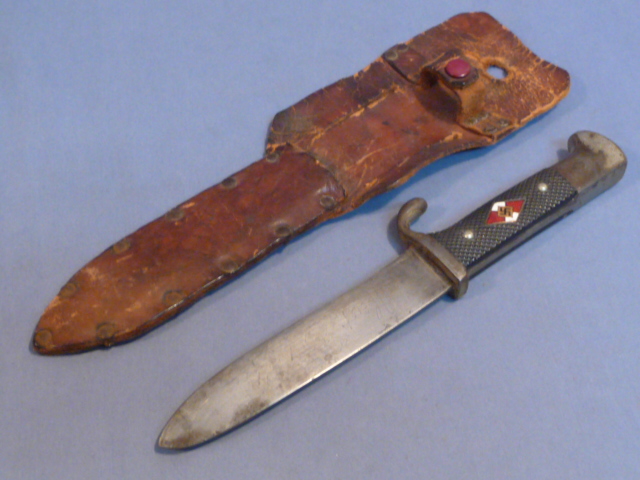 Original Nazi Era German Hitler Jugend (HJ) Knife w/US Soldier Made Leather Scabbard