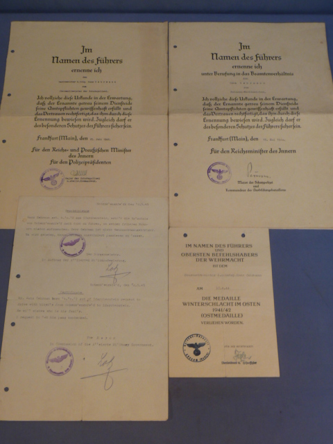 Original WWII German Document Grouping to Schutzpolizei Soldier