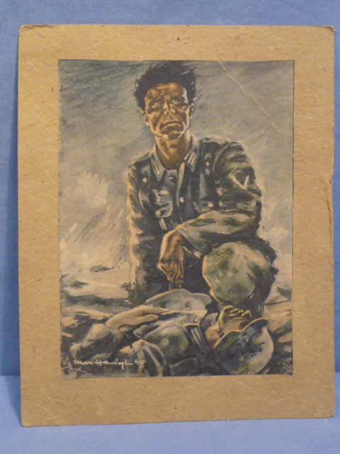 Original WWII German Combat Soldier Illustration Print