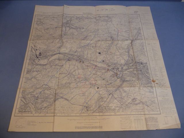 Original WWII German Military Map of Saarbrcken Germany, Unit Marked