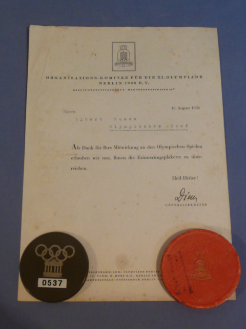 Original 1936 German Olympic Games Grouping to Albert Kosse