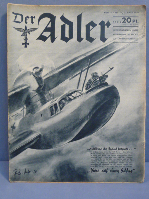 Original WWII German Luftwaffe Magazine Der Adler, March 1940