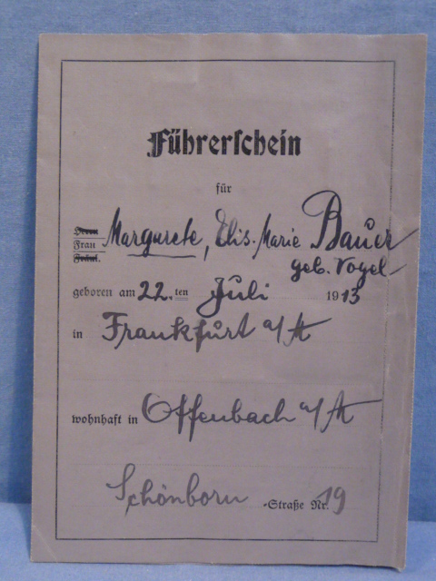Original WWII German Civilian Driver License, F�hrerschein