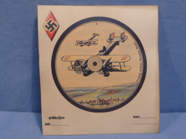 Original Nazi Era German Hitler Youth (HJ) Paper Rifle Target, Airplane