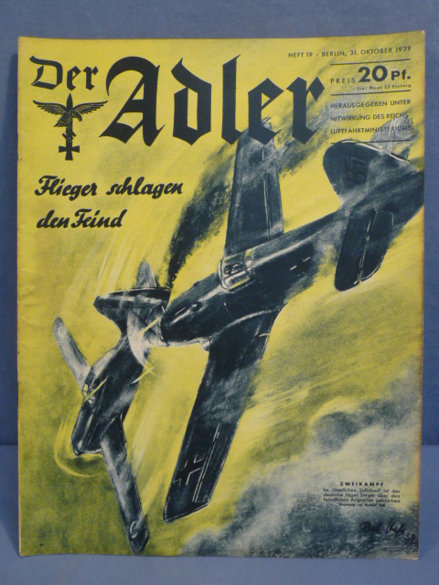 Original WWII German Luftwaffe Magazine Der Adler, October 1939