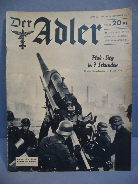 Original WWII German Luftwaffe Magazine Der Adler, November 1939