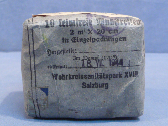 Original WWII German Medical Item, 10 keimfreie Mullstreifen (Germ-Free Gauze Strips)
