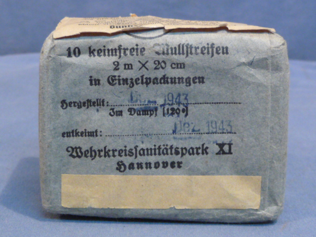 Original WWII German Medical Item, 10 keimfreie Mullstreifen (Germ-Free Gauze Strips)