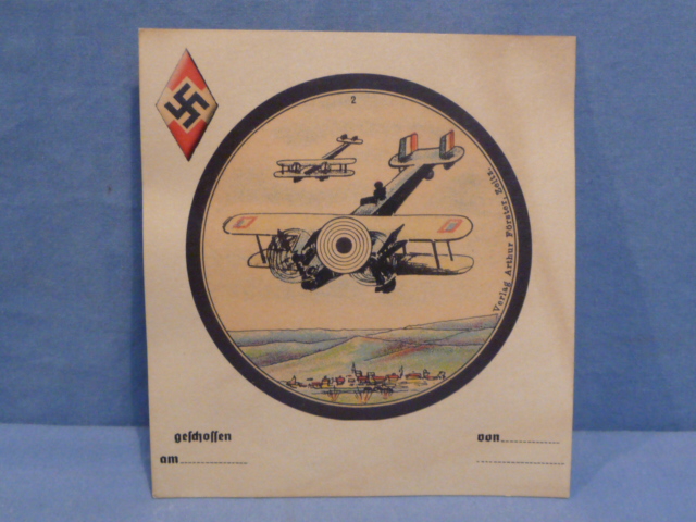 Original Nazi Era German Hitler Youth (HJ) Paper Rifle Target, Airplane