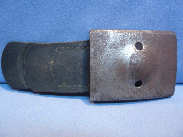 Original WWII German EM/NCO Belt Buckle Missing Plate, Steel with Leather Tab