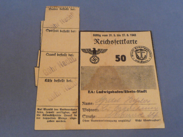 Original WWII German Civilian Ration Card, Reichsfettkarte (Reichs Fat Card)